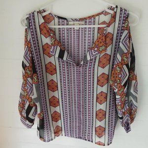 Miami Size Small Cold Shoulder Geometric Bohemian Womens Blouse Top
